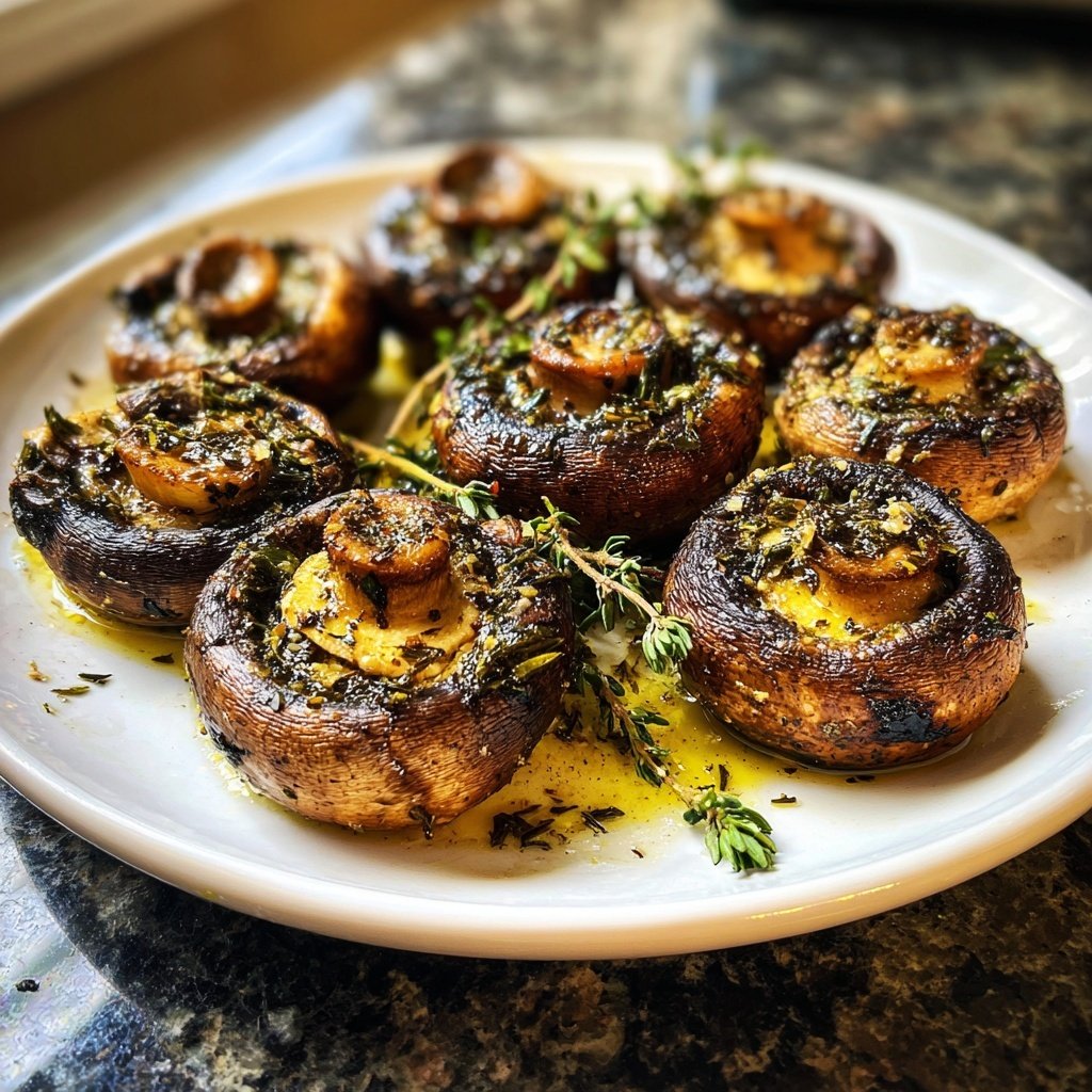 Gegrillte Pilze Kräuter Art